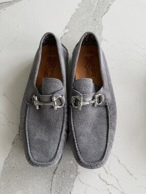Ferragamo Men's Gray Suede Driver Size 8.5D
